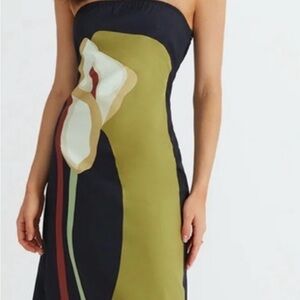 Commense Strapless Dress in Black and Olive